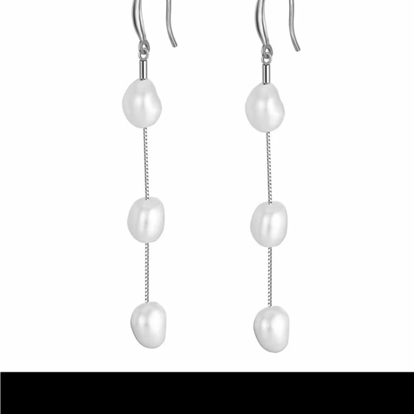 Sterling Silver Real Freshwater Pearl Drop Earrings - Picture 5 of 5